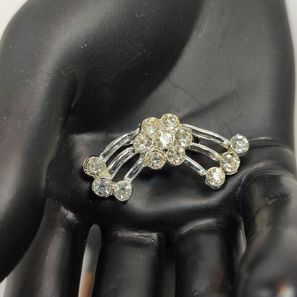 VTG Art Deco Silver Tone Metal Glass Rhinestone Cluster Brooch Lapel Pin Flower - Picture 2 of 16
